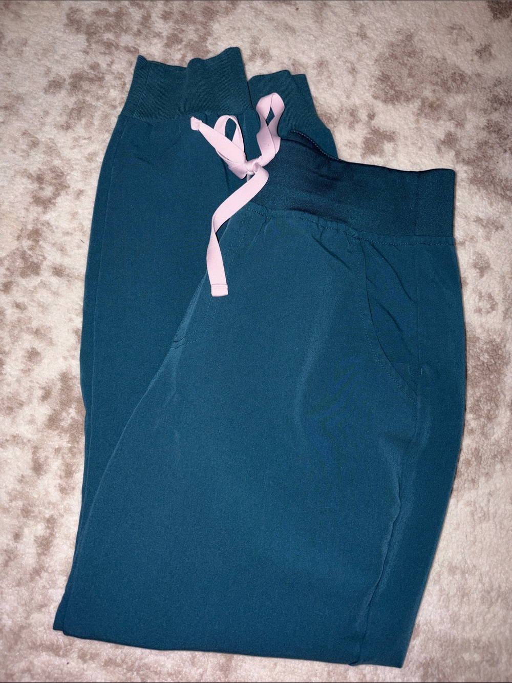 Figs Teal Joggers with Pink Drawstring